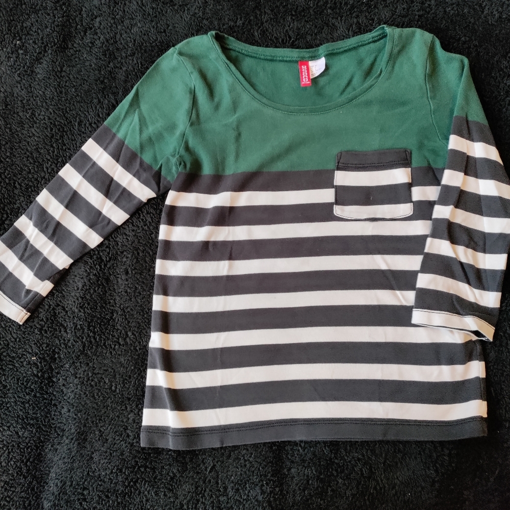 Green & Black/White Striped Shirt